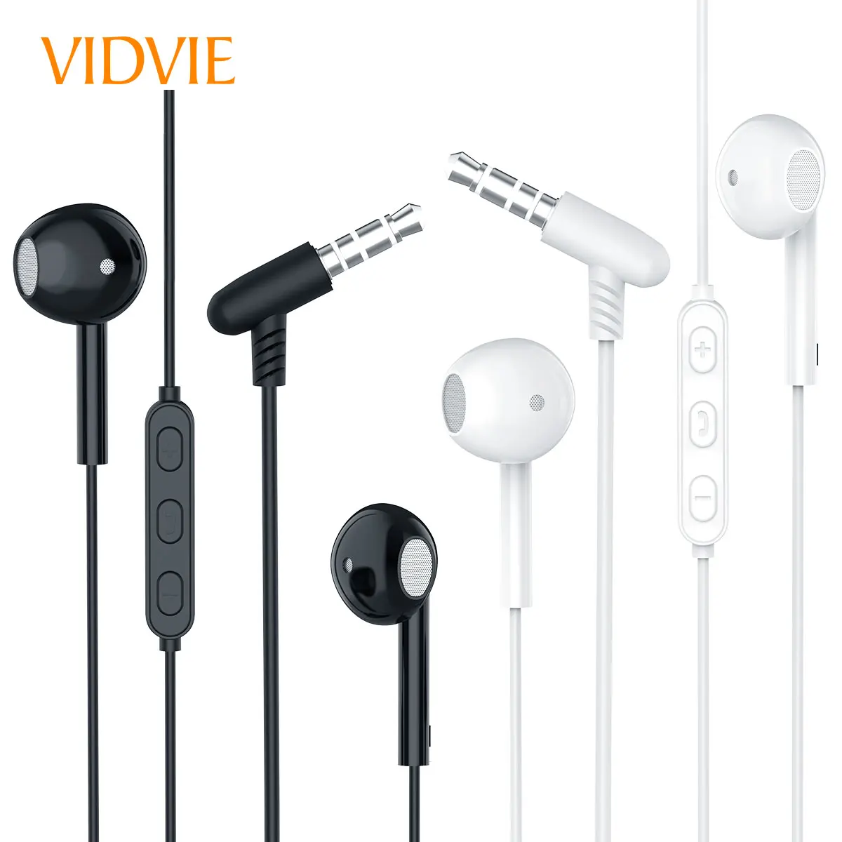 VIDVIE Hot Selling 3.5mm Jack Wired Earphone with Mic, White Black Wire Handsfree with Volume Control HS635