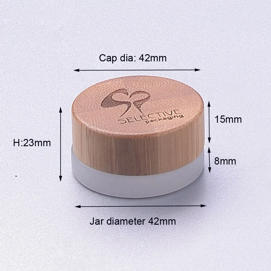 Empty frosted cosmetic glass jar with real bamboo cap