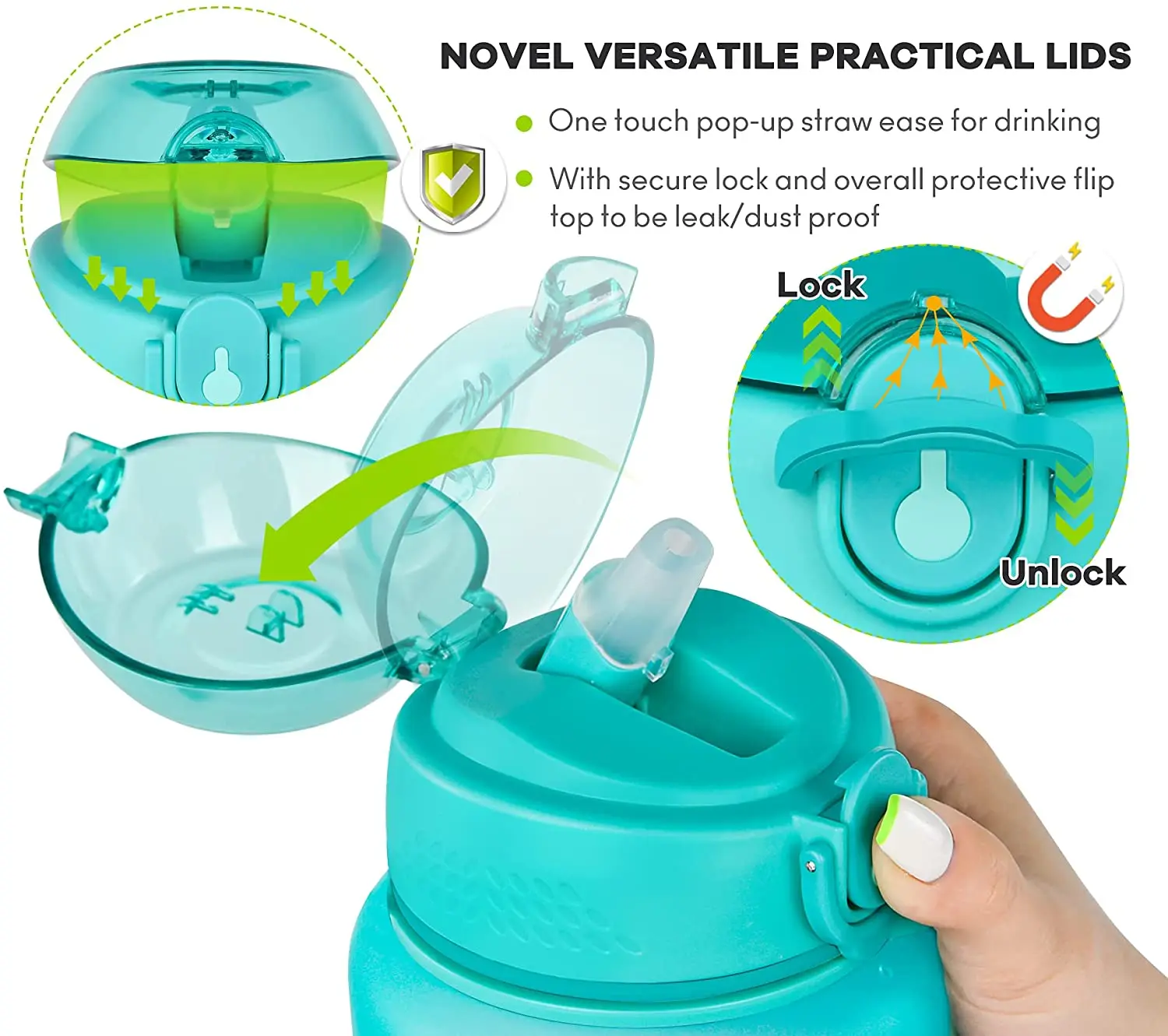 Large Half Gallon/64oz Motivational Water Bottle with Time Marker & Straw,Leakproof Tritan BPA Free Water Jug,Ensure You Drink E