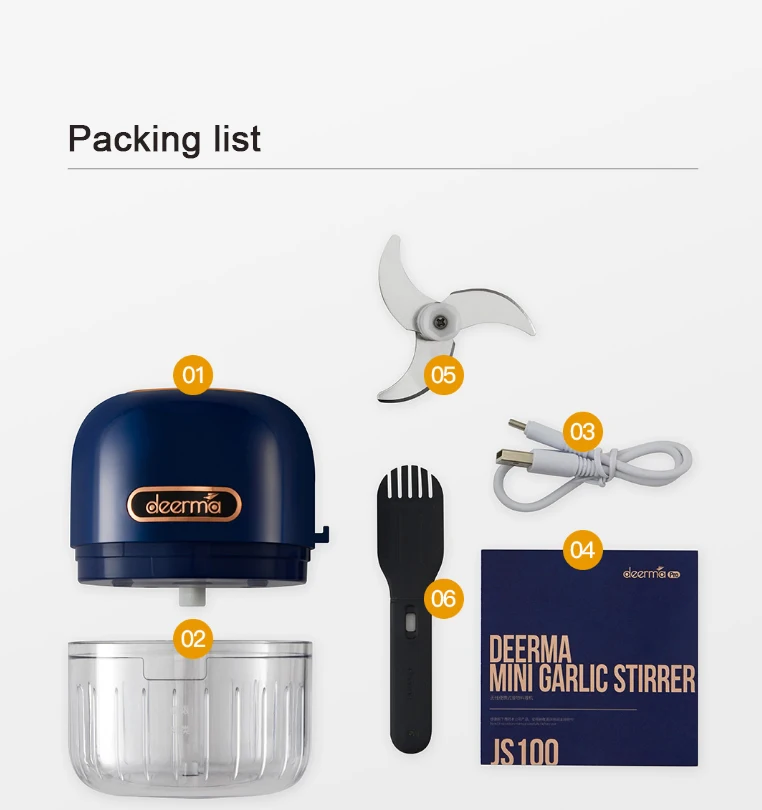 
2021 Deerma JS200 Mini Portable Rechargeable Electric Automatic Garlic Vegetable Fruit Meat Grinder 