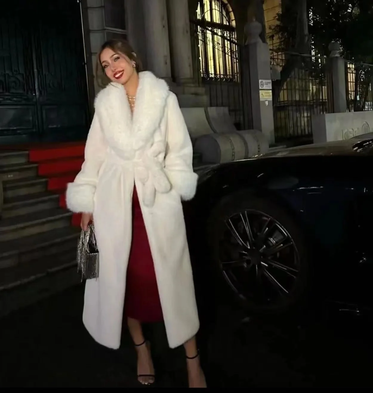 Winter Fashion Plus Size Warm Mink Fur Trench Long Coat With Fur Lapel And Cuff Faux Fur Trim Jacket For Women Winter Coat