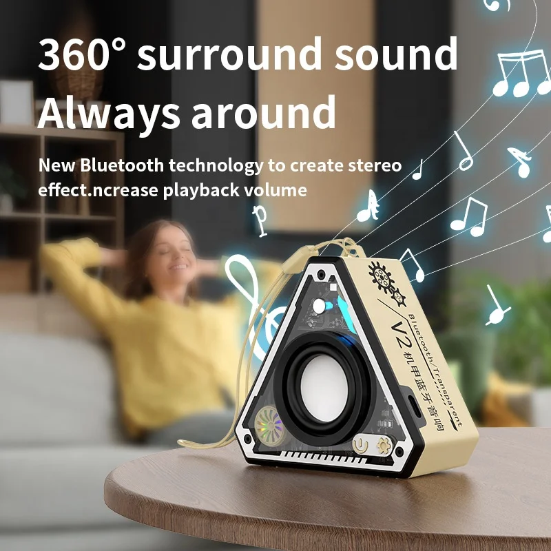 V2 Mecha triangle shape Wireless Speakers Outdoor Stereo Portable tws Mobile phone Speaker for Christmas Promotional Gifts