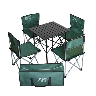 
Wholesale Medium size Portable roll up folding aluminium camping table with 4 folding chair table sets 