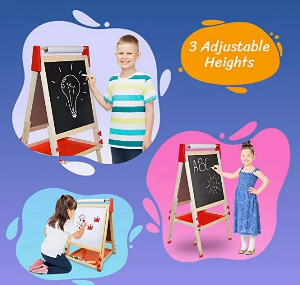 Custom Hot Sale Kids Gift Stand Easel Children Toys Wooden 2 in 1 Blackboard Kids Learning Drawing Chalkboard