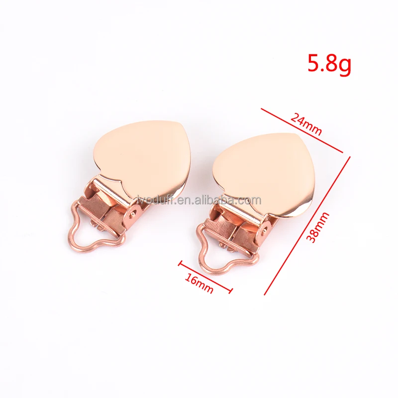 Ivoduff Rose Gold Small Heart Shape Pacifier Clip, Suspender Clips With Curved End