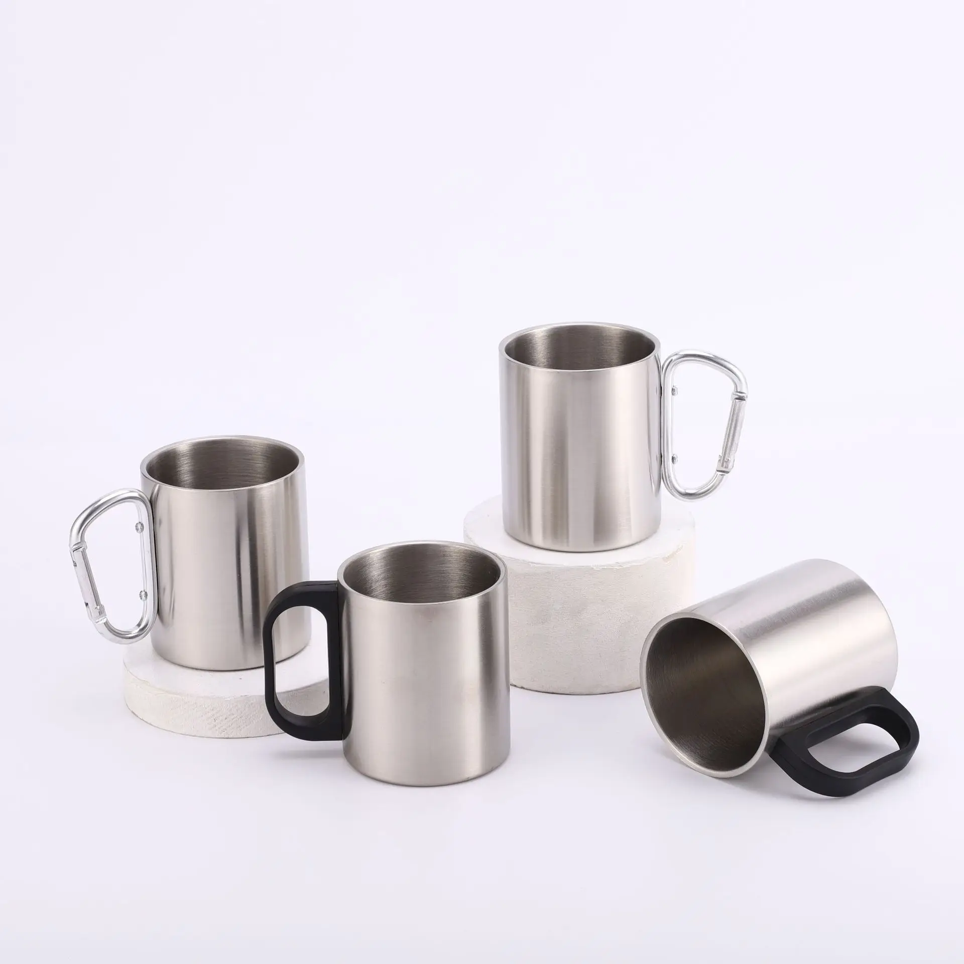 Outdoor 220ML/300ML Stainless Steel Travel Coffee Cup Camping Carabiner Mug With Handle
