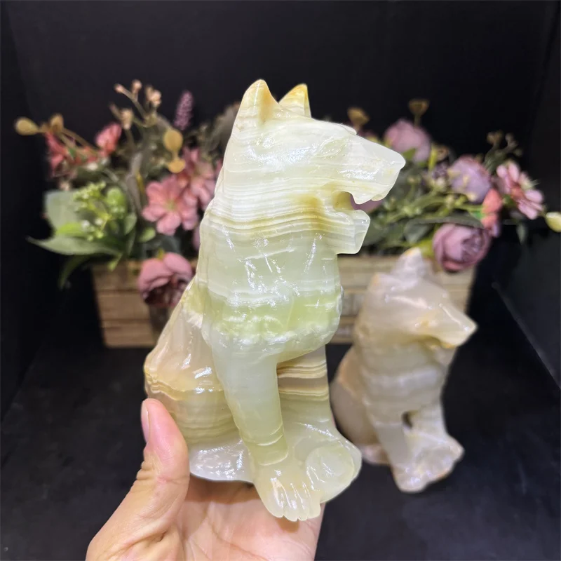 High Quality Animal Statue Healing Stones Crystal Craft Carving  Afghan White Jade Wolf For Decoration