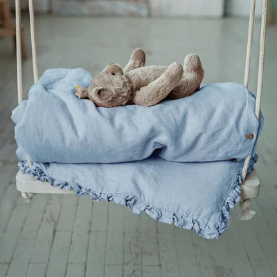 Wholesale kid bedding customize 100% organic linen baby bed sheet linen baby crib bedding set Fitted sheet Bottom sheet