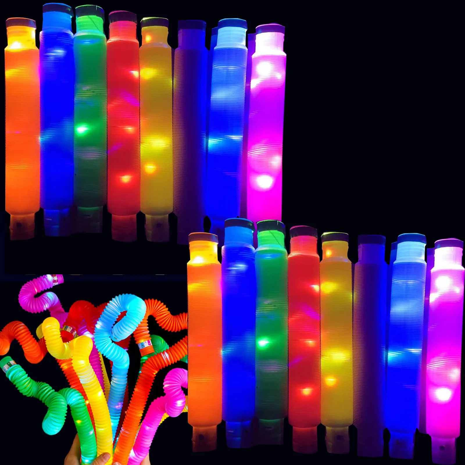 Funny Party Supplier Stress Relief Luminous Plastic Sound Fidget Pipe Tube Toy