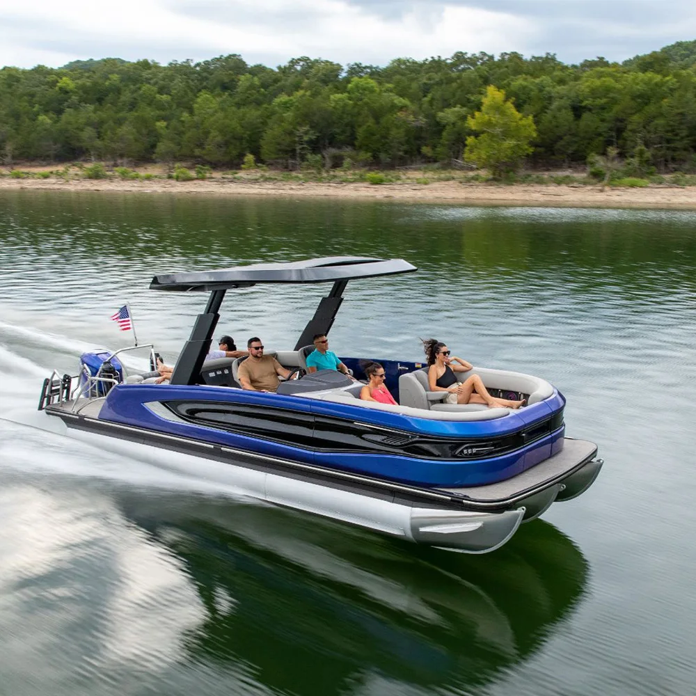 New Electric Aluminum Luxury Cruising  Leisure Pontoon Boat  Yacht with Tent