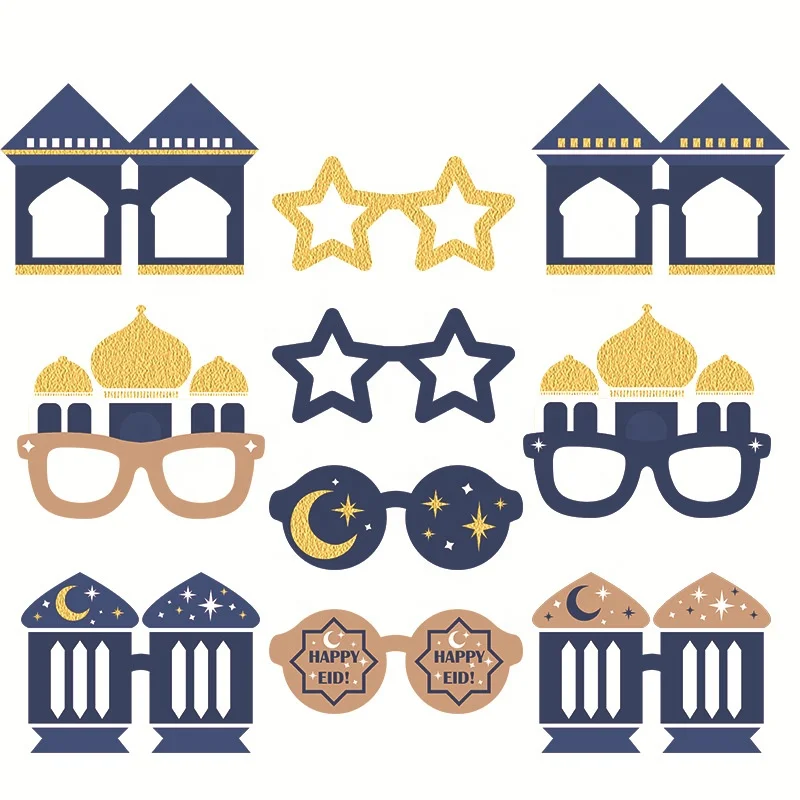 Wholesale Happy Eid Party Ramadan Glasses Props Cake Insert Muslim Moon Day Decorations Plugin Cake Dessert Photo Booth props