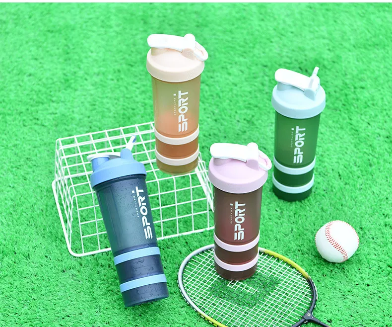 Protein Shaker Bottle with Three Part Twist Off Storage Gym shaker cups for protein shakes 450ml ,BPA Free, Leak Proof