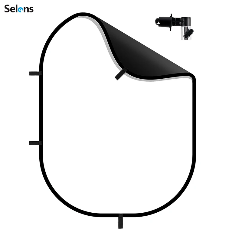 Selens 150x200cm Black White Oval Reflector Portable Backdrop 2 in 1 Screen Background With Holder Clip For YouTube Video Studio