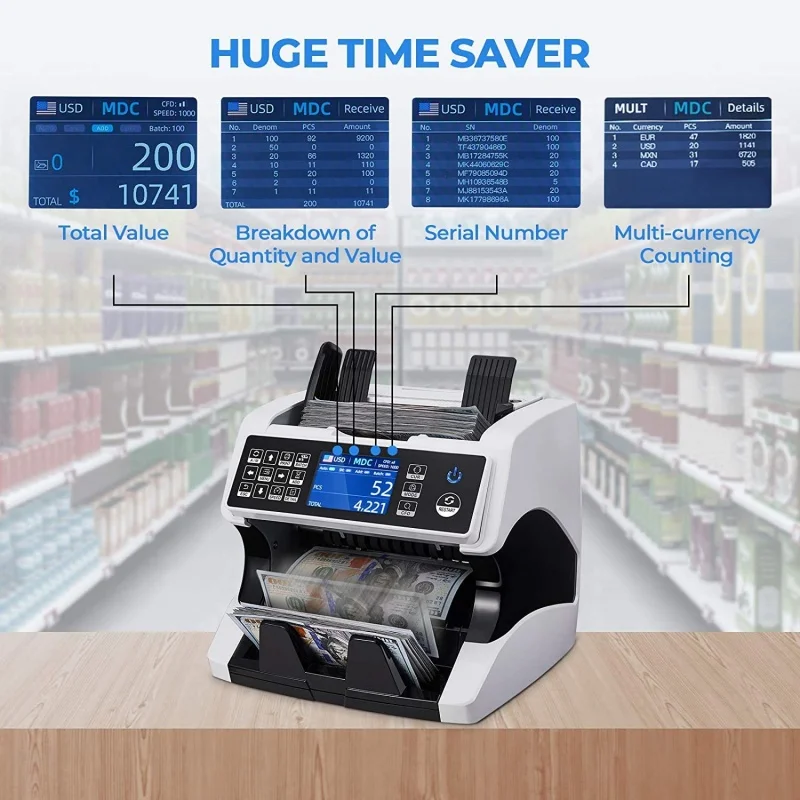 Mix Value Cash Counting Machine USD EURO Mutil Currency Counter