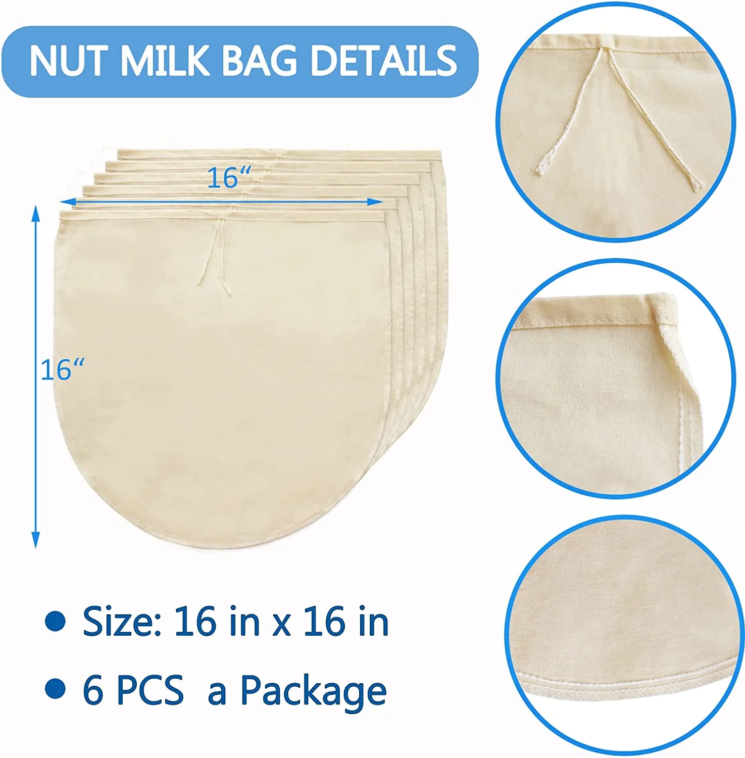 Food Grade Reusable Liquid Organic Cotton Filter Mesh Bag For Nut Milk/Coffee/Tea Filter Hemp Nylon  Washable