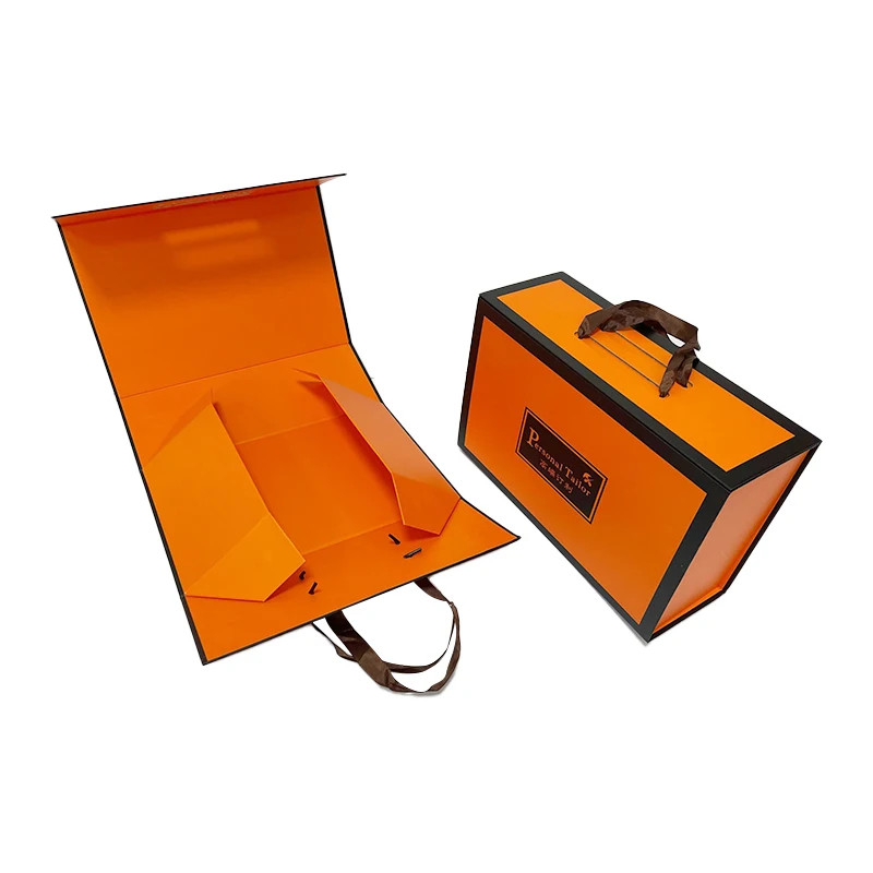 China Professional Manufacture Custom Luxury Gift Packaging Handle Orange Folding Gift Storage Paper Box