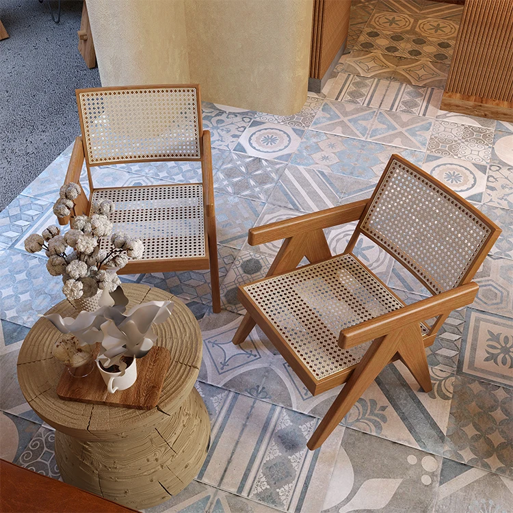 Nordic Restaurant Hotel Furniture Chair Cane Wicker Back Rattan Solid Wood Chair
