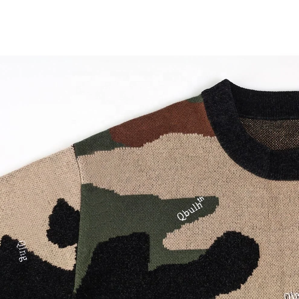 2022 Wholesale Custom Knit Military Style Wool Cotton Long Sleeve Crew Neck Camo Jacquard Camouflage Pullover Sweaters Man