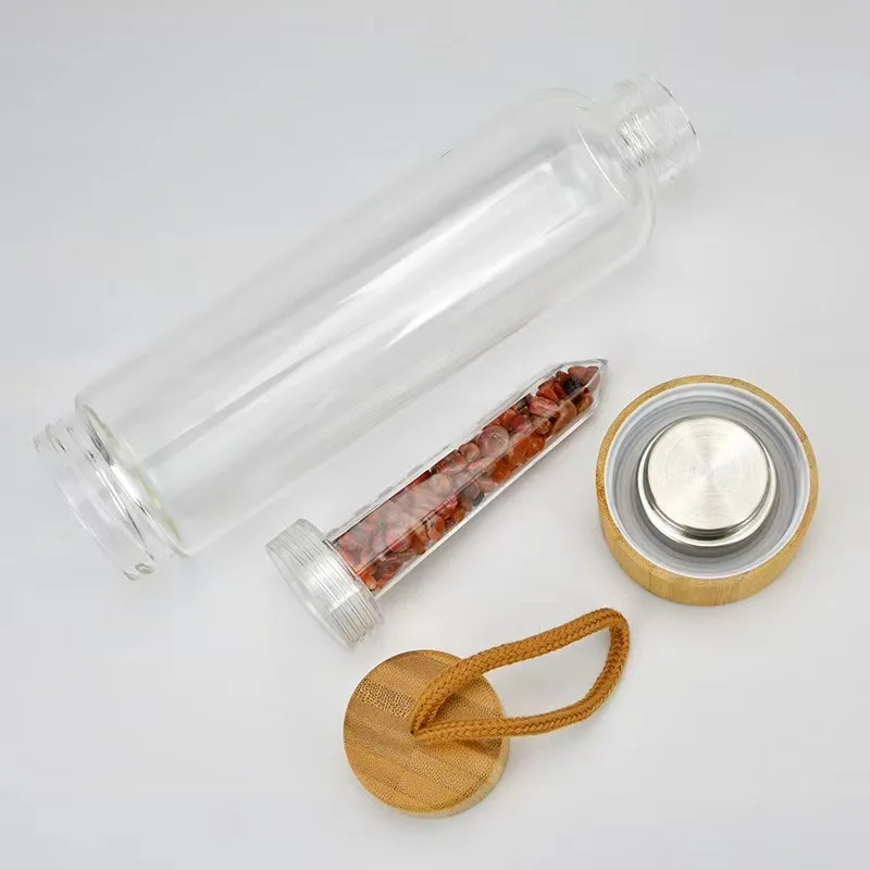 Crystal Water Bottle Water Bottle With Gemstone Center Crystal Bottle With Natural Crystal Point Plastic Post