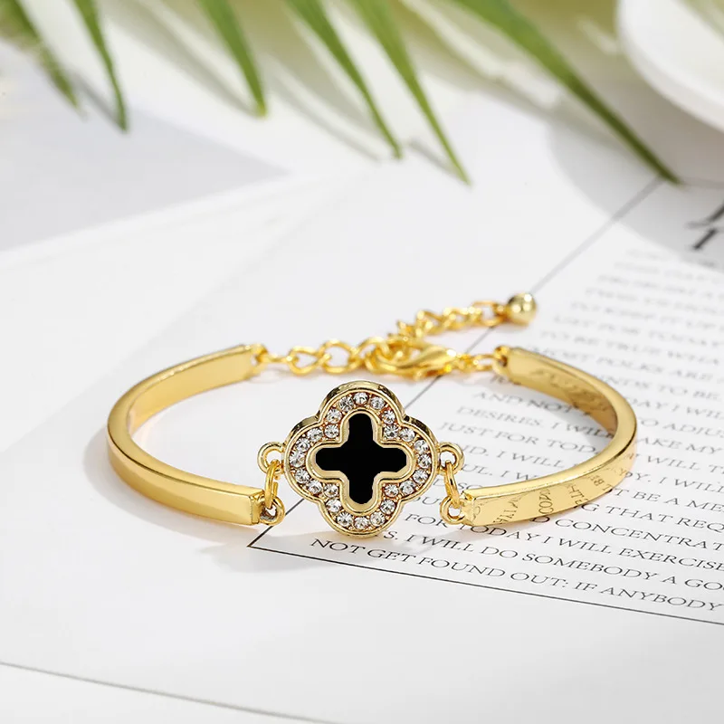 Clover Jewelry SetFine Jewelry Adjustable Designer Rose Gold Silver Plated Four Leaf Clover Bangle Charm Bracelet