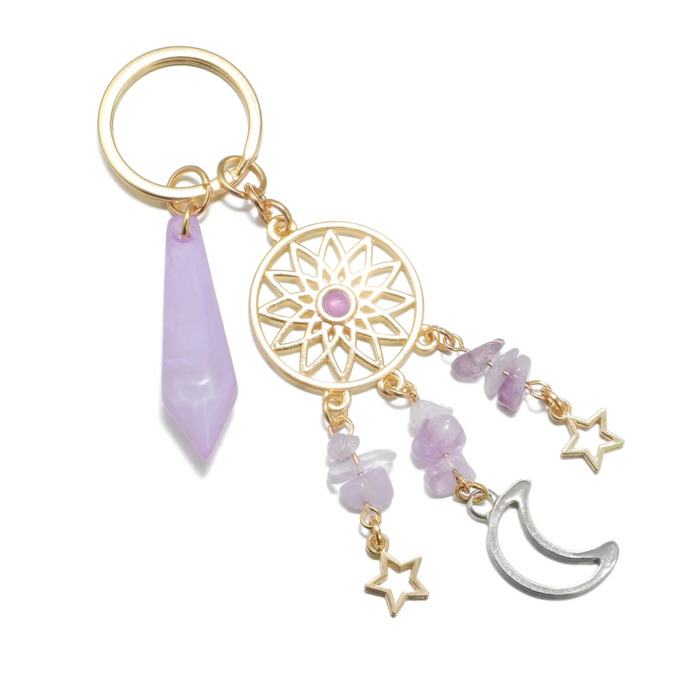 Luxury Key Chains Pendant Key Ring Natural Gemstone Life Tree Chakra Accessories Crystal Beaded Keychains