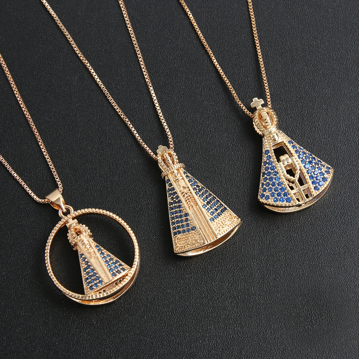 Religious Virgin Mary Pendant Necklace High Quality Copper Gold Plated Choker Rosary Faith Goddess Blessed Mother