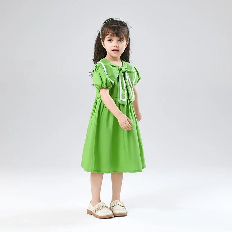 High Quality Korean Version 3 - 12Y Children College Style Puff Sleeve Girl Dress