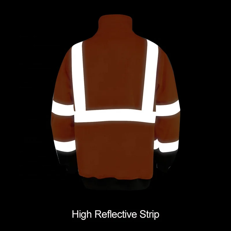 ANSI Class 3 High Visibility Warm Fleece 1/4 Zipper Hi Vis Safety Reflective Pullover Sweatshirt Jacket