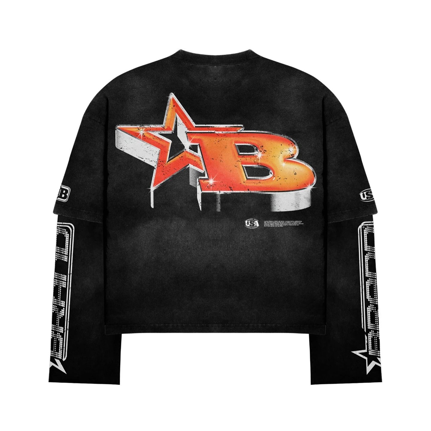 Custom  Cotton Long Sleeve Shirts Aoversized Cid Wash Boxy Cropped  Splicing Double Layer Long Sleeve T-shirt