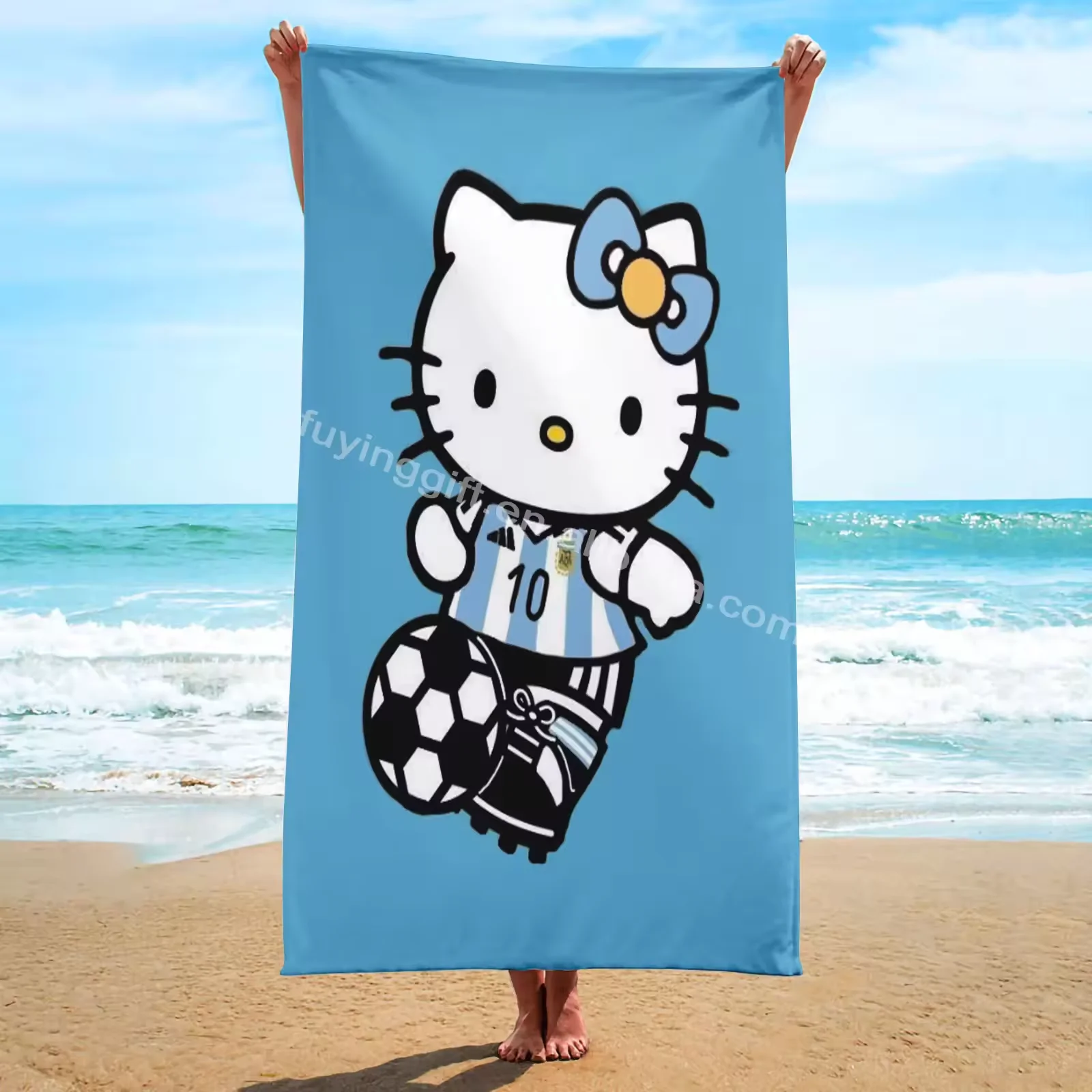 2024 Hot New VIVA Mexico Kitty Puerto Rico Flag Football Cat Printed Bath Towel Cartoon Square microfiber Quick Dry Beach Towel