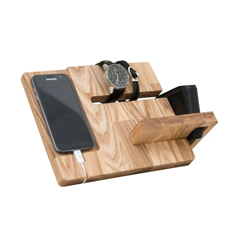 Rustic Desktop Wood Phone Docking Station Charging organizer station Folder organizer