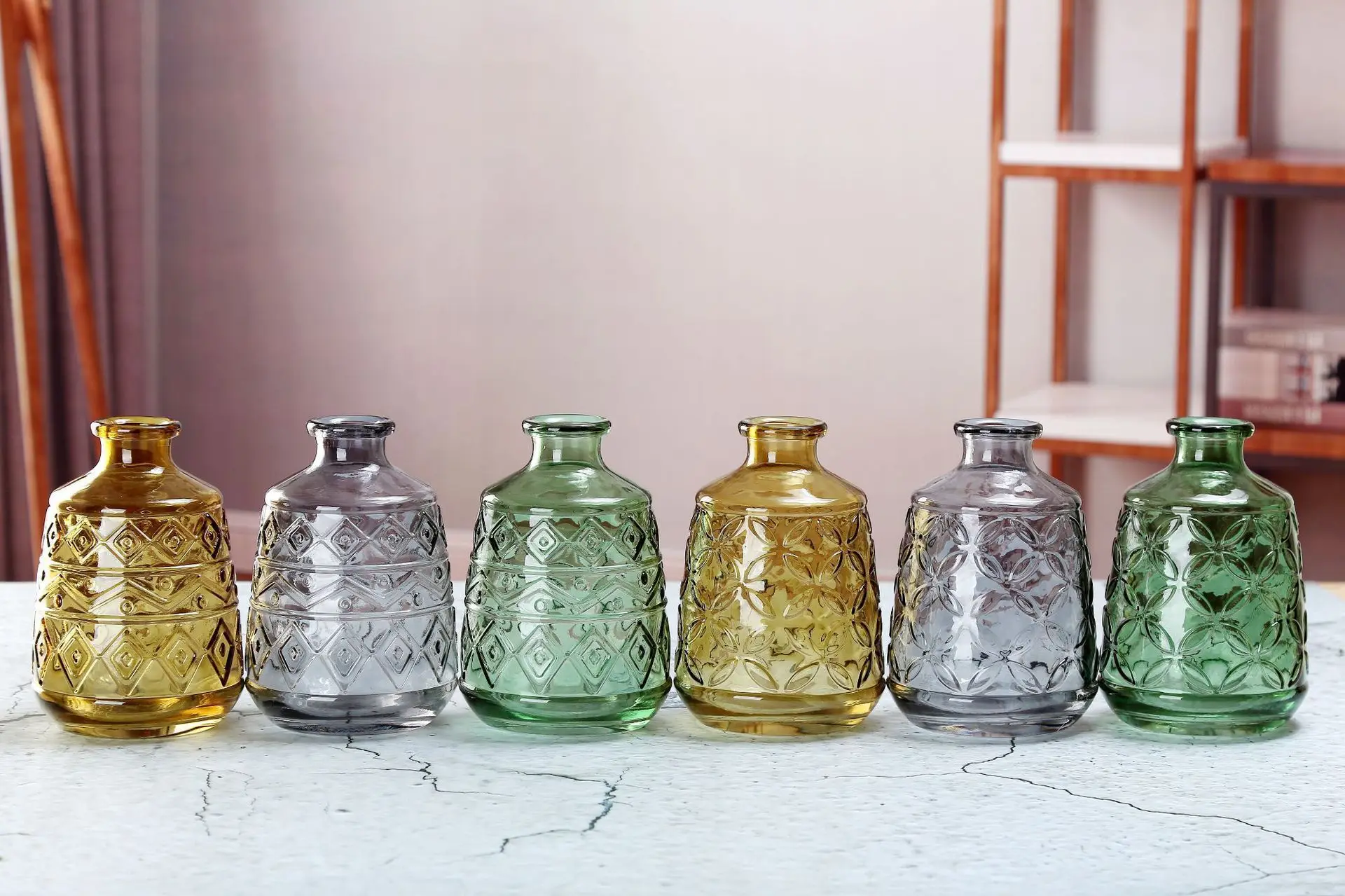 creative Green embossed small vase for hydroponic  bud vase decoration