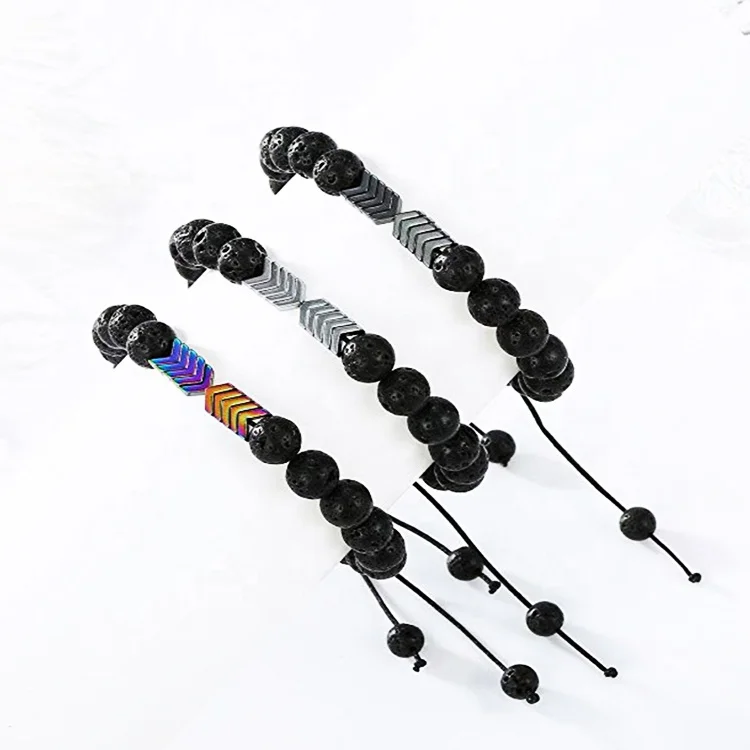 Most Popular Braided Rope Mens Women Anti Anxiety 6mm Adjustable Lava Stone Gemstone Bracelet