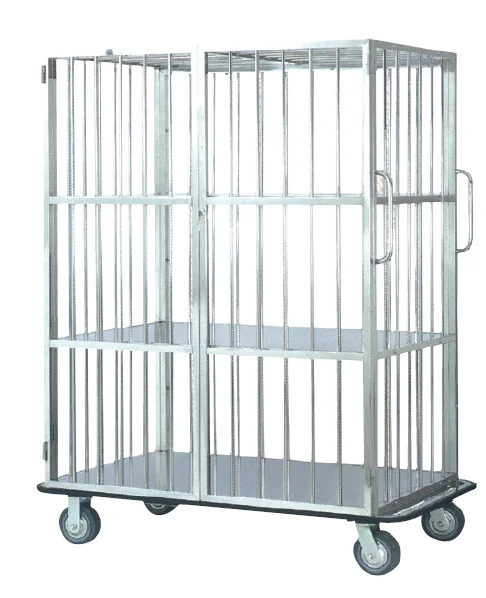 
Aoyi stainless steel storage rolling wheel cage cart for laundry, linen trolley 