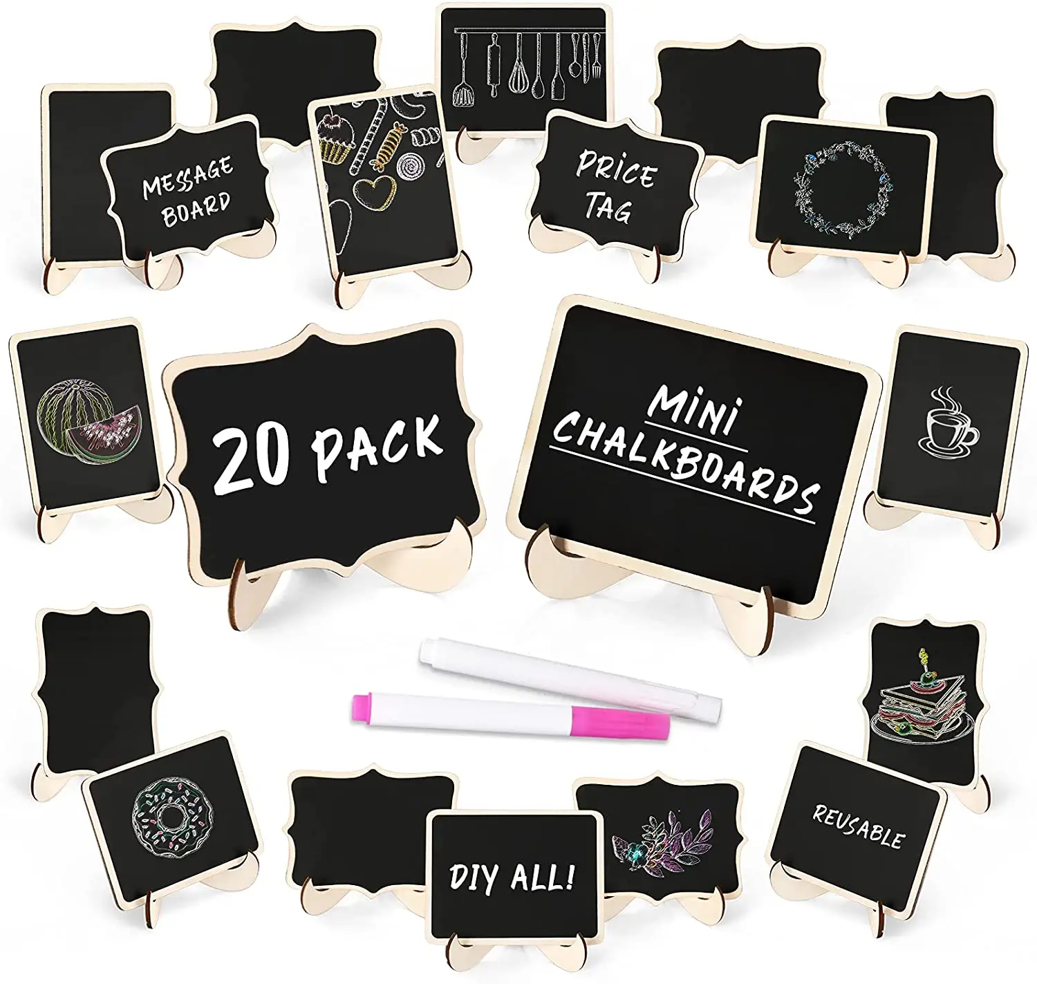 Mini Chalkboard Sign Food Labels for Party Buffet Wooden Sign Board with Easel Stand Wooden Message Board Signs