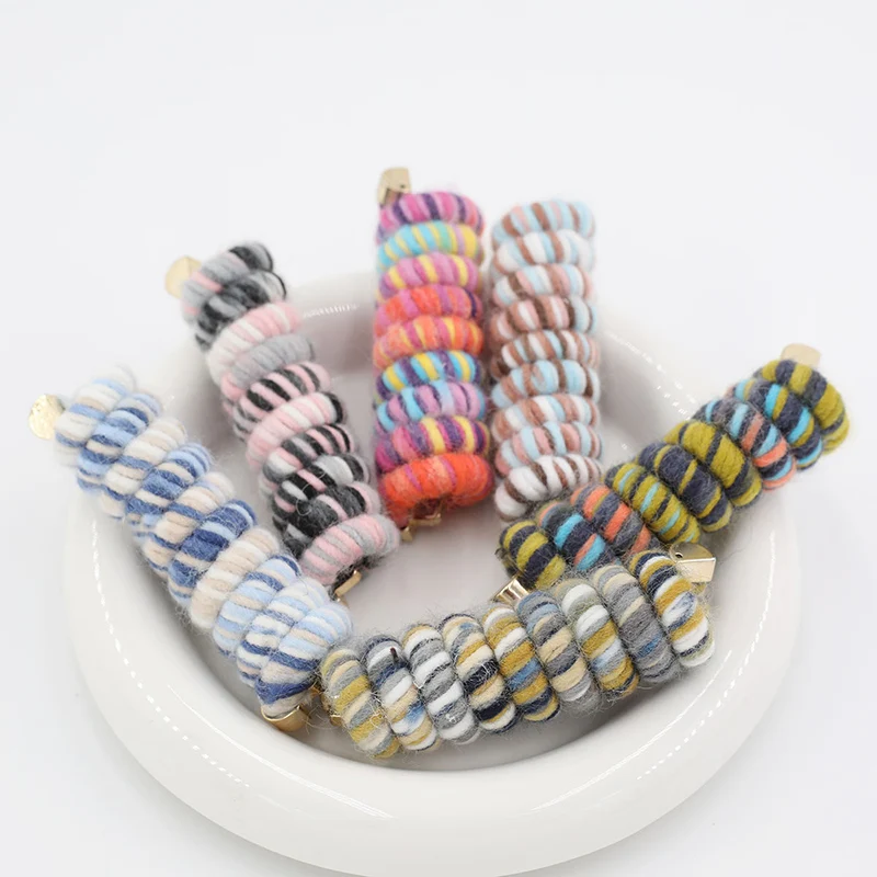9cm Wool Wrapped Elastic Telephone Cords Hair Bands With Metal Hooks Japanese Weaving Ponytail Artifact Tools Girl Hair Tie