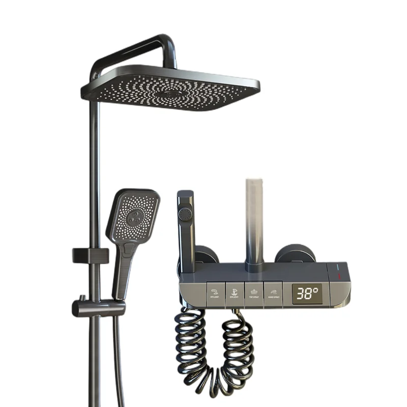 Digital Display Shower System Bathroom  4 gear Thermostatic shower set Rainfall Shower kits