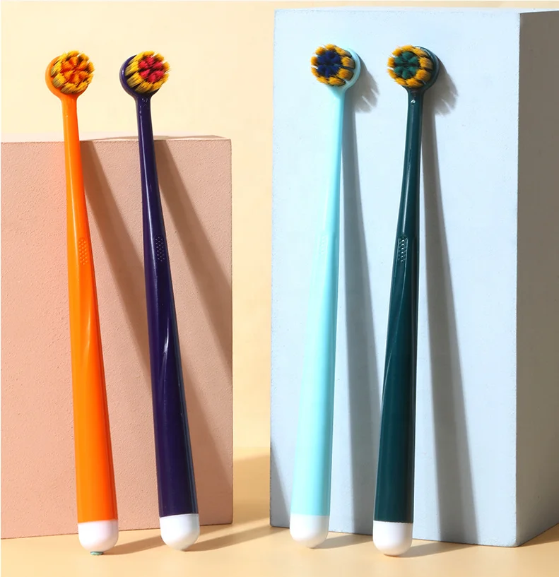 360 degree fashion small round shape with oblique shape bristles super slim 0.12mm newest soft toothbrush stock retail sell