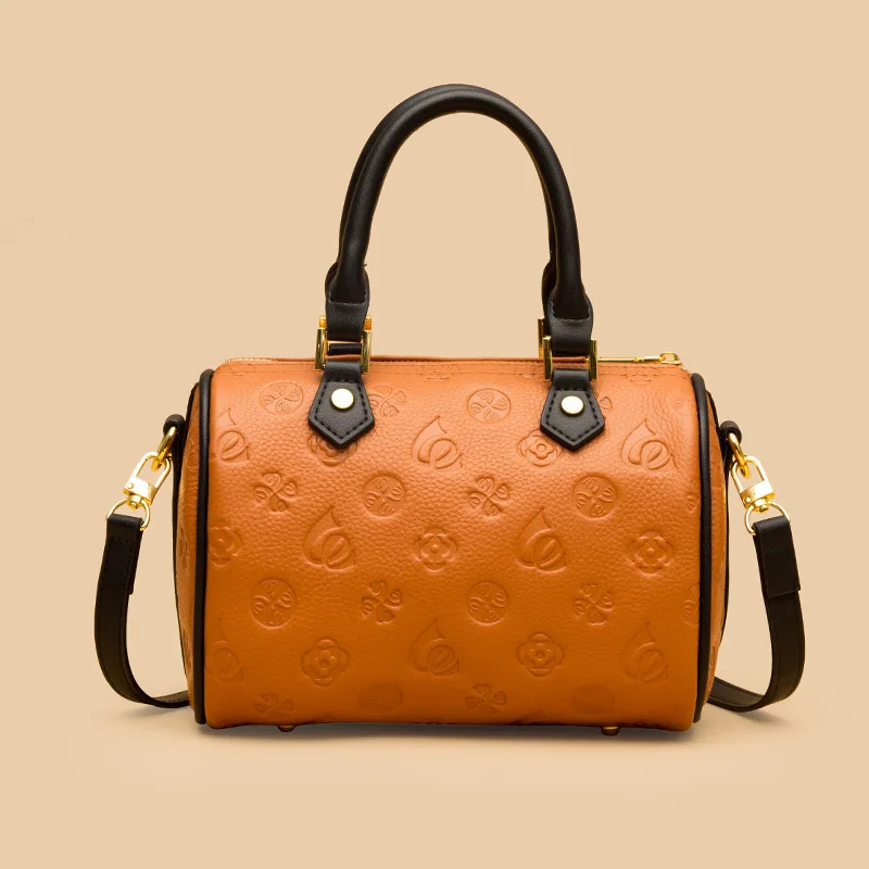 (customizable LOGO/embossable pattern) high quality embossed messenger bag genuine leather handbag