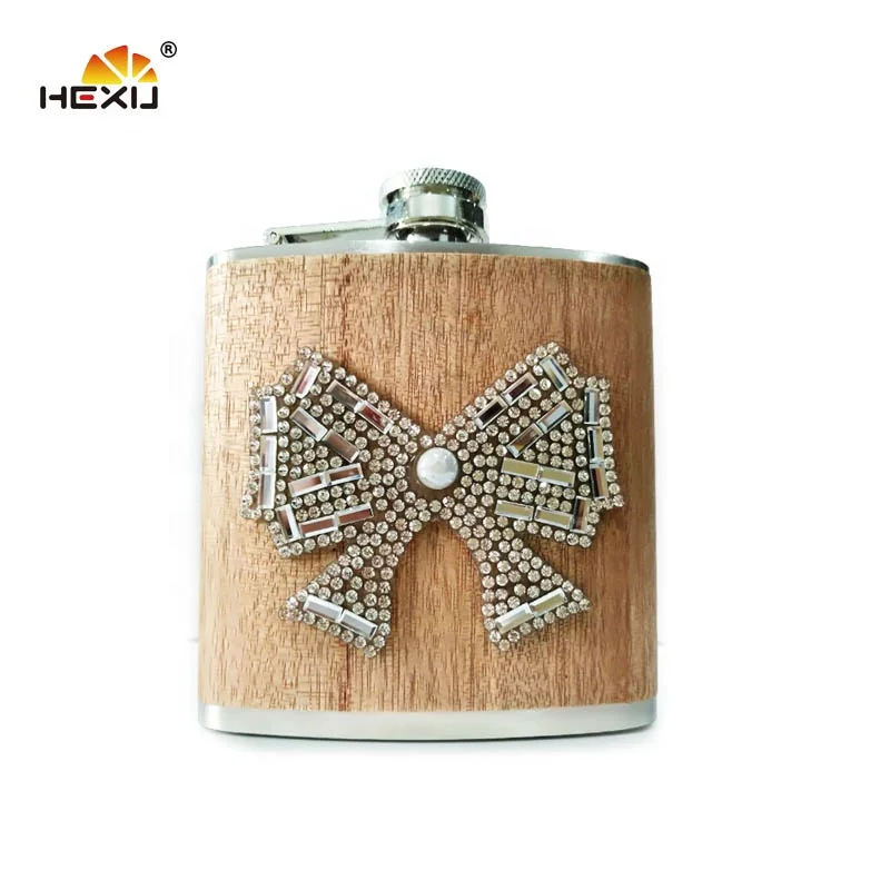 
Stainless Steel 6Oz Narure Wooden Hip Flask With Shot Glass And Funnel Set 