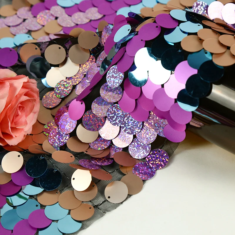 Wholesale Luxury Multicolore Polyester Costume Reversible Shimmer 18mm Sequin Curtain Textile Fabric For Backdrop