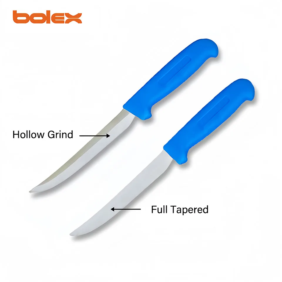 chef cook butcher knives with slant tangs colour coded handles for sharpening grinding rental exchange services grinders lines