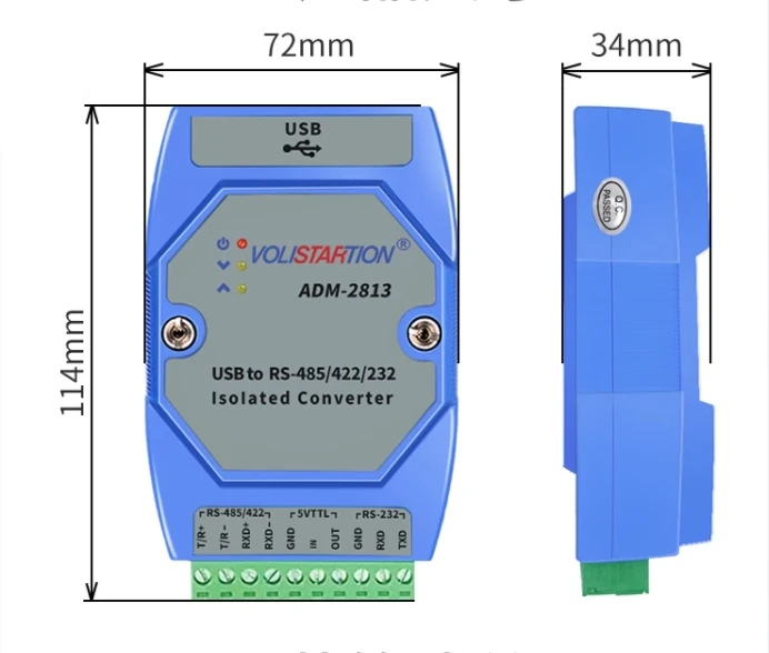 ADM-2813 industrial grade USB to RS485/422/232/TTL photoelectric isolation FT232 lightning protection ADM-2813
