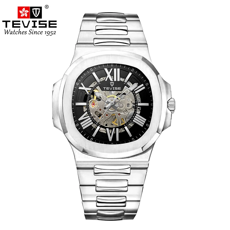 TEVISE Top Brand Mechanical Wrist Watch Waterproof Business Stainless Steel Sport Hollow Skeleton Automatic Mens Watches