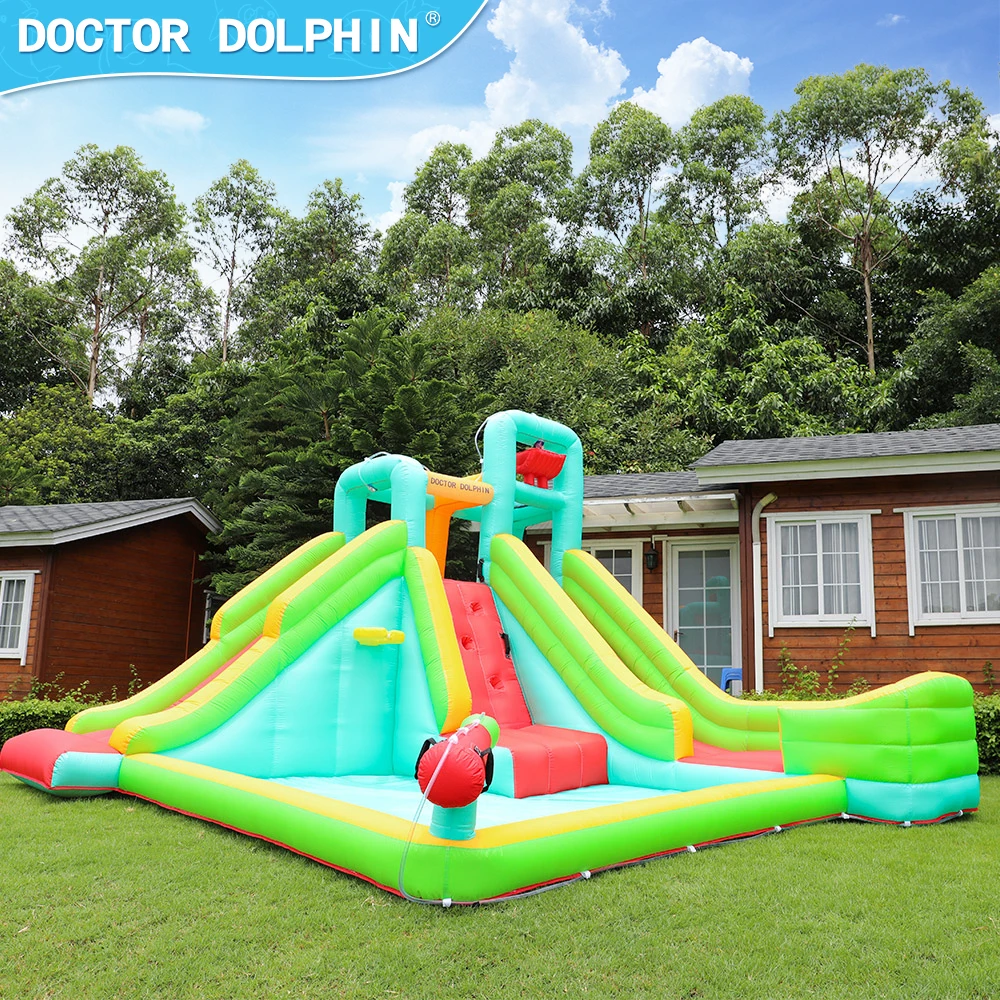 Doctor Dolphin Funny Outdoor Games Nylon Child Ball Pool Jumping House Bouncy Water Slide Inflatable Castle