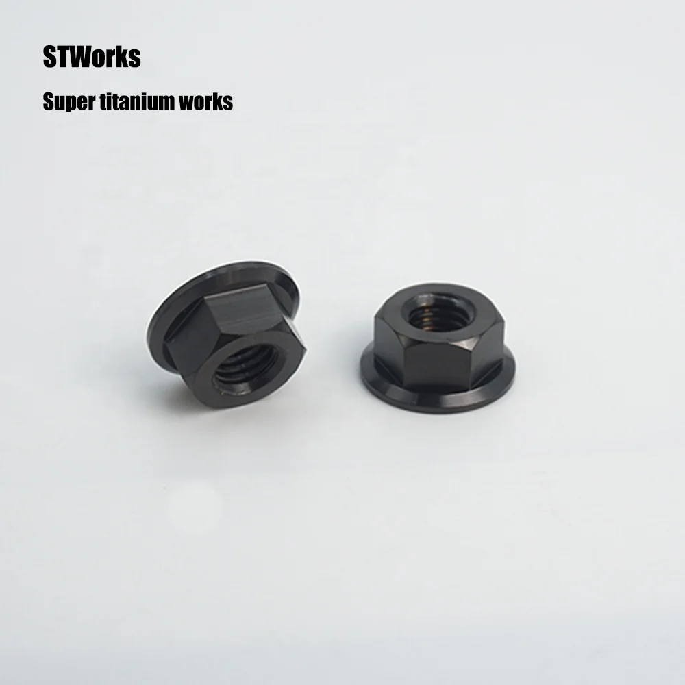 cnc machining titanium 6al4v Flange Nut  din6923 Titanium Hex flange Nut Black M8