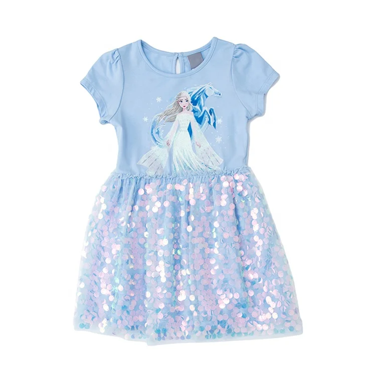 Производственная торговля, Детская индивидуальная печатная принцесса с блестками, детская одежда, повседневное милое платье для девочек