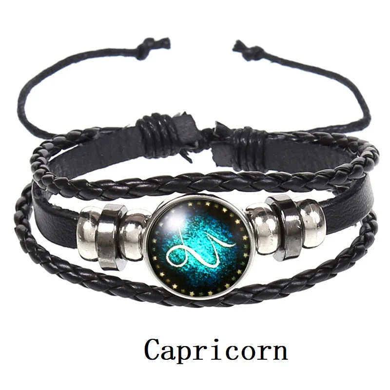 Retro Handmade Braided Starry Sky Black Gallstone 12 Collections Zodiac Jewelry Sign Multilayer Mens Bracelets Luxury Jewelry