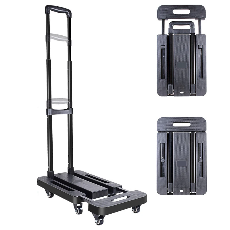 6 Wheels Fold Up Hand Cart, Portable 440lbs Capacity Heavy Duty Luggage Cart, Utility Dolly Platform Cart