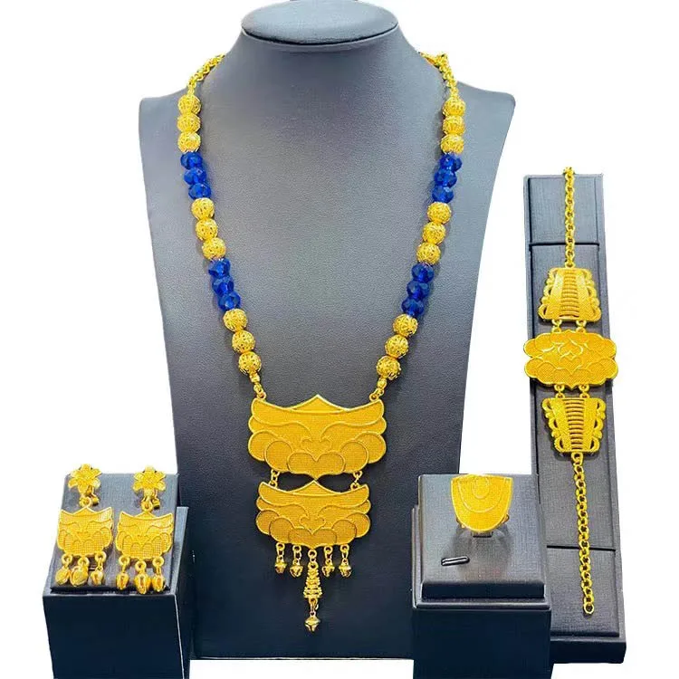 2023 New Design Dubai Gold Color Fashion Wedding Bridal Accessories Costume Necklace Set African Costume Jewelry Sets